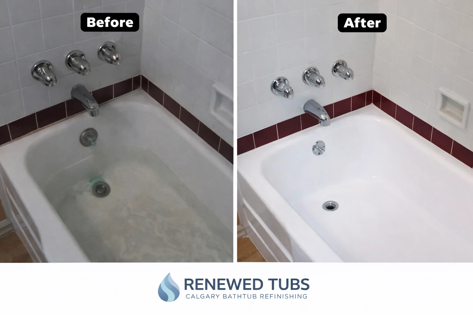 Calgary bathtub reglazing before and after by Renewed Tubs