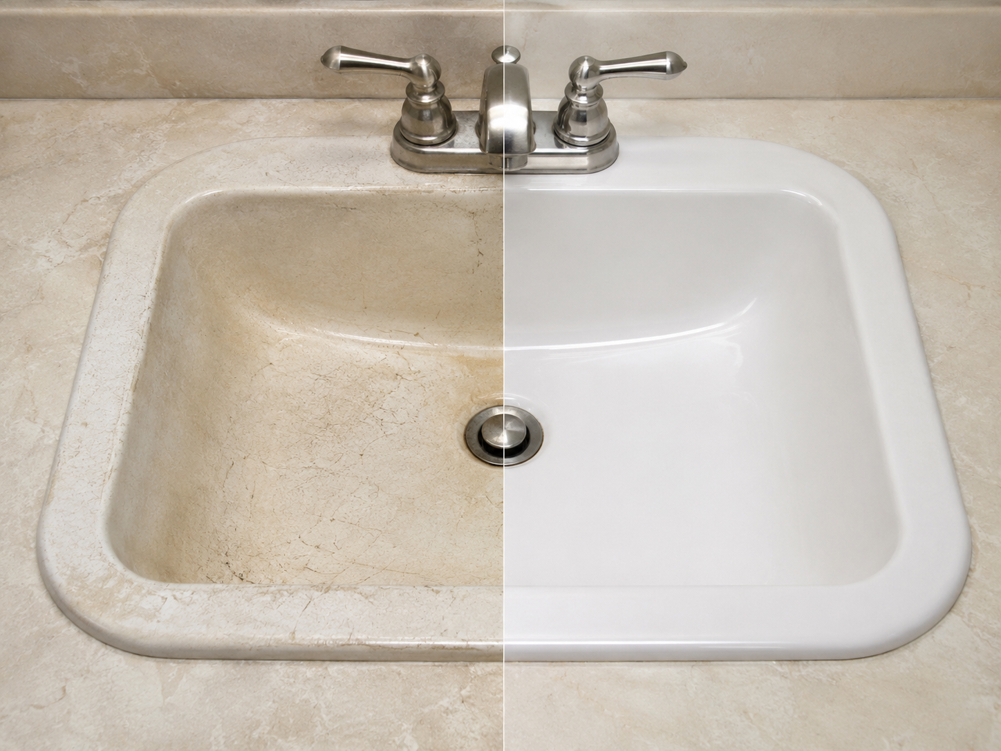 Bathroom sink refinishing before and after Calgary by Renewed Tubs